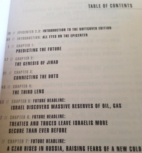 The table of contents of "Epicenter," from 2006. 